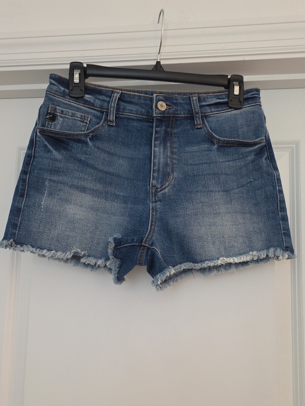 KanCan Distressed Frayed Hem Denim Shorts - Blue Wash